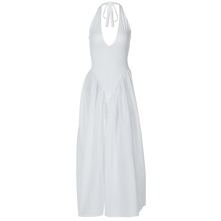 Damen Elegantes Maxikleid mit tiefem V-Ausschnitt und fließendem Rock Echo Archiv