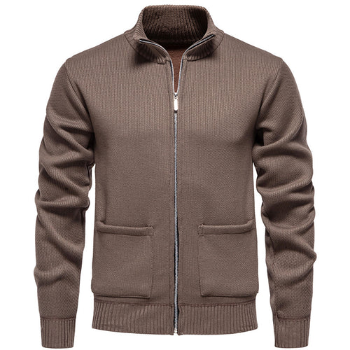 Herren lässige Strickjacke mit hohem Kragen und praktischen Taschen Echoarchiv