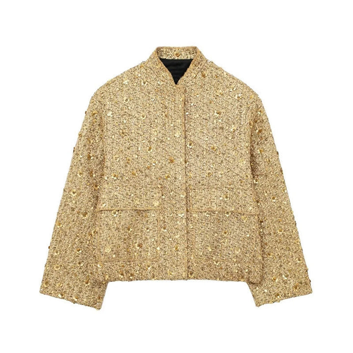 Damen verzierte Bouclé-Bomberjacke mit Pailletten und Strass Echo Archiv