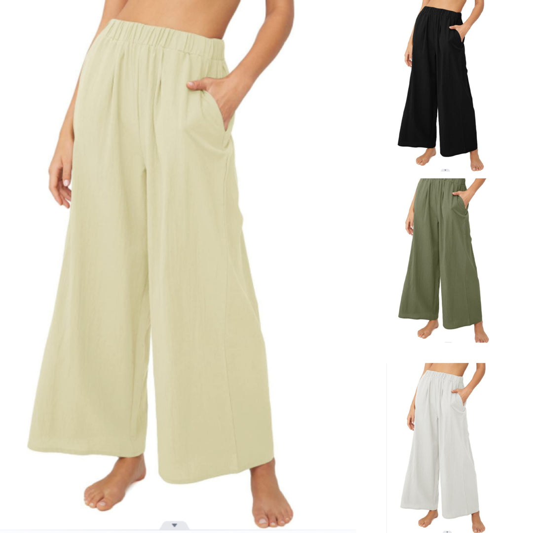 Damen Leichte Palazzo-Hose mit weitem Bein, elastischem Bund und Eingrifftaschen Echoarchiv