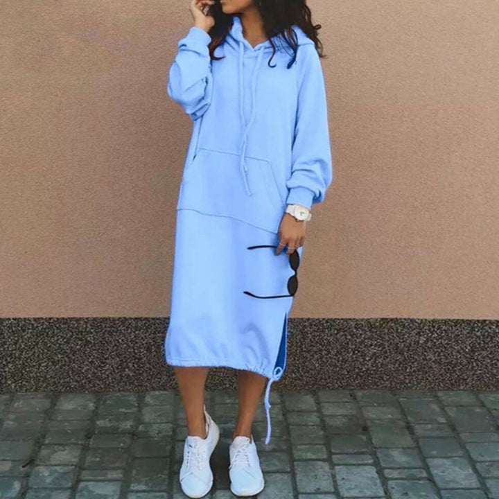 Damen Oversize Hoodie-Midikleid mit Tunnelzugsaum und seitlichen Schlitzdetails Echoarchiv