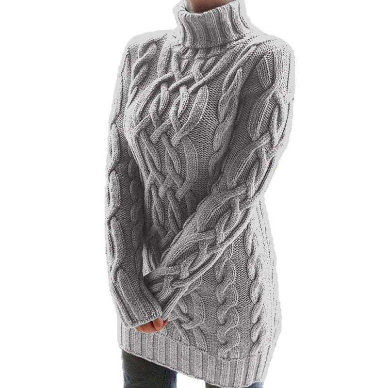 Damen Oversized Strickkleid mit markantem Zopfmuster und Rollkragen Echo Archiv
