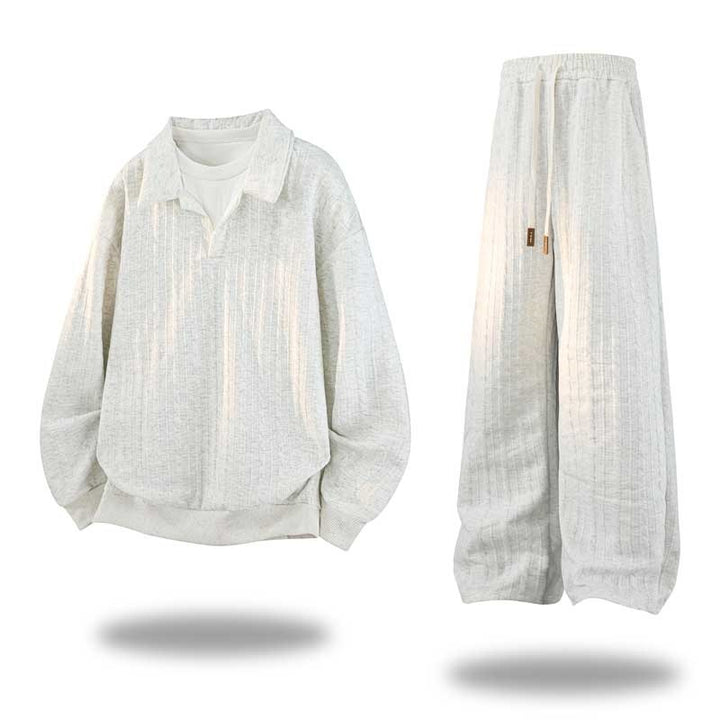Herren Oversize Strukturiertes Lounge‑Set mit Polokragen, Zopfmuster‑Optik & weitem Bein Echoarchiv