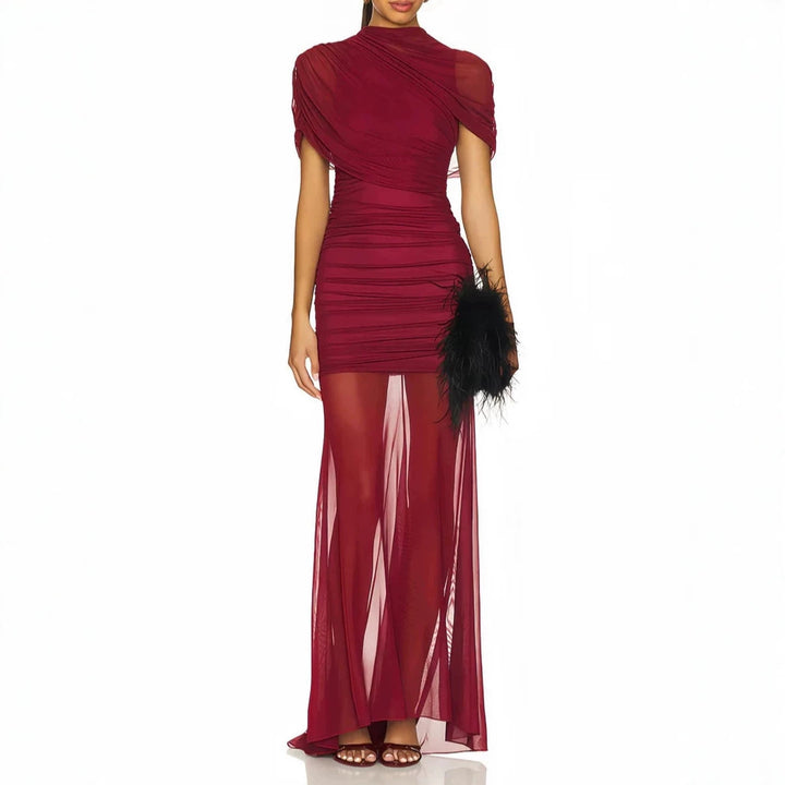 Damen Elegantes Cocktailkleid mit gerafftem Design und transparenter Schicht Echo Archiv