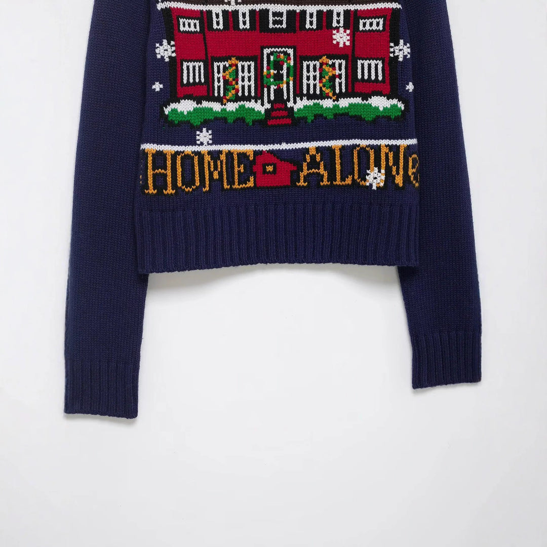 Damen nan gestrickter Crop-Pullover mit Weihnachtsmotiv und Raglanärmeln Echo Archiv