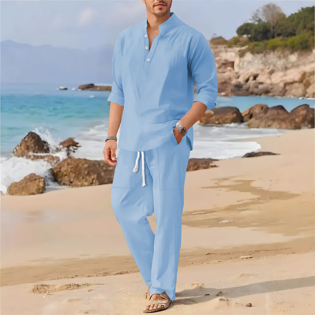 Herren lässiger Sommeranzug mit Halbe-Knopf-Design und praktischen Taschen Echoarchiv