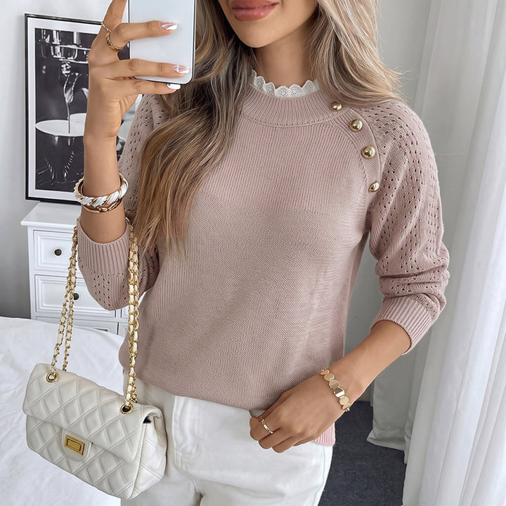 Damen Bequemer Pullover mit Lochmuster und Knopfdetails Echo Archiv