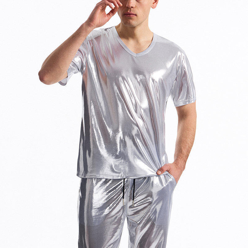 Herren Glänzendes V-Ausschnitt T-Shirt aus hochwertigen Materialien Echoarchiv