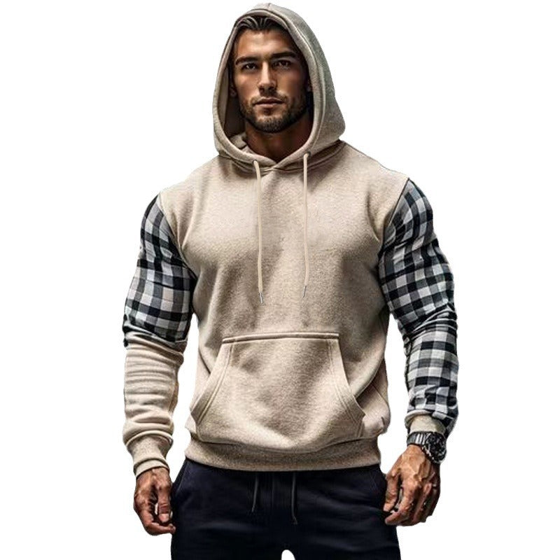 Herren Hoodie mit karierten Ärmeln und Kängurutasche Echoarchiv