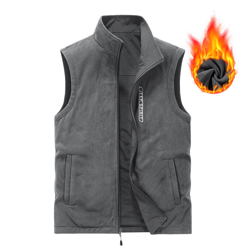 Herren Fleece-gefütterte Outdoor-Weste mit hochschließendem Kragen und Multifunktions-Taschen – Marzano