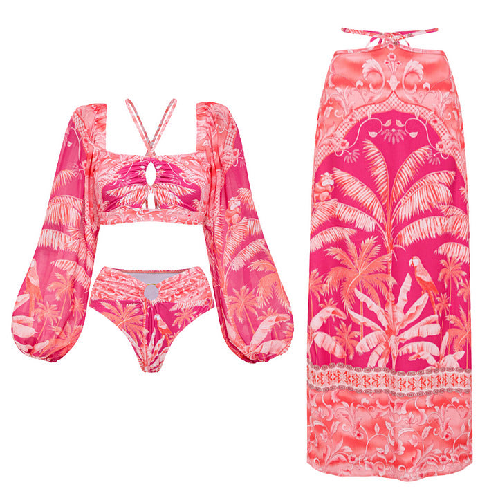 Damen Bikiniset mit transparentem Puffärmel und geflochtenem Detail Echo Archiv