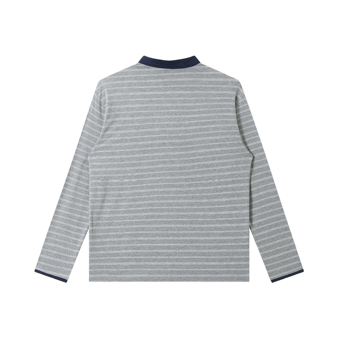 Herren Gestreiftes Langarm-Henleyshirt mit Stehkragen und feiner Ringelstruktur Echoarchiv