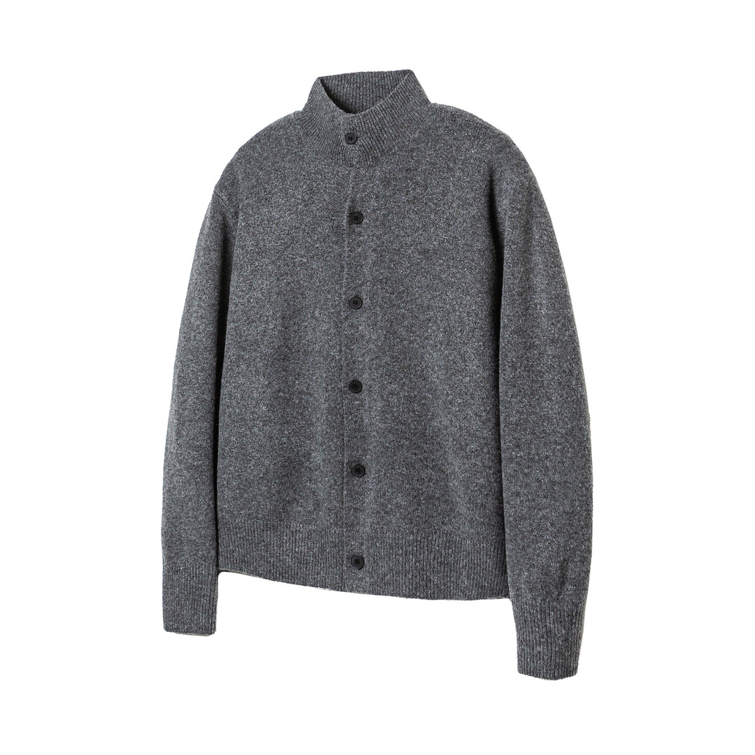 Damen Strick-Cardigan mit Stehkragen, durchgehender Knopfleiste und geripptem Saum Echoarchiv