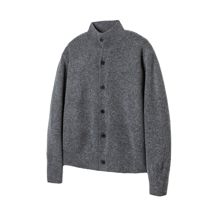 Damen Strick-Cardigan mit Stehkragen, durchgehender Knopfleiste und geripptem Saum Echoarchiv