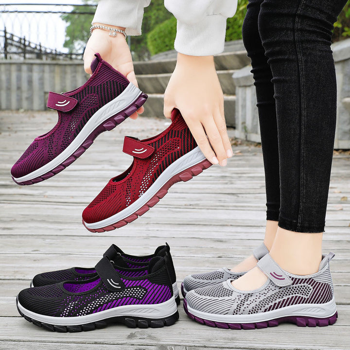 Damen nan atmungsaktive Strick-Mary-Jane Walkingsneaker mit Klettverschluss und dämpfender Leichtlaufsohle Echo Archiv