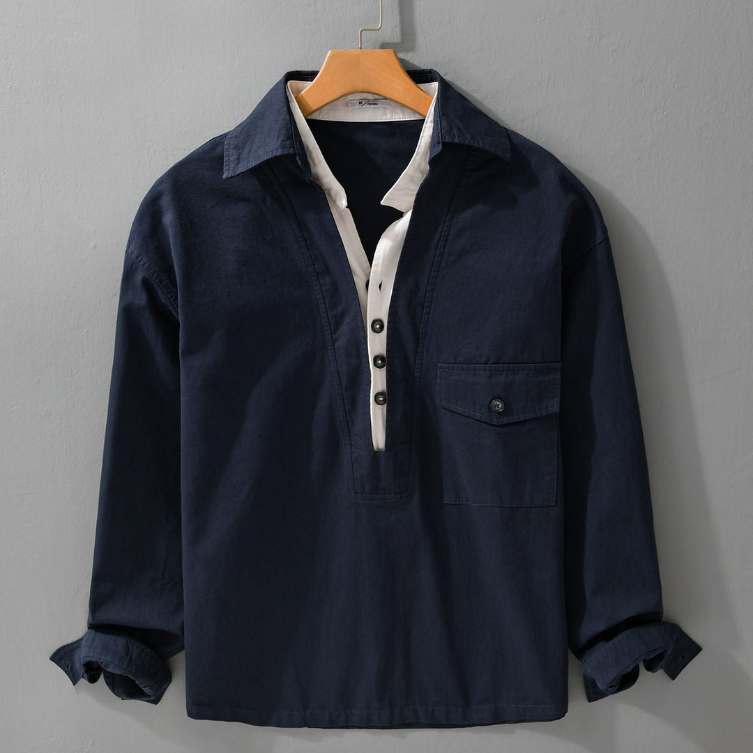 Herren Overshirt-Hemd mit halber Knopfleiste und aufgesetzter Brusttasche Echoarchiv