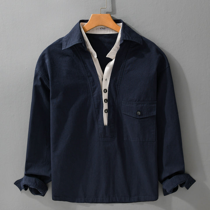 Herren Overshirt-Hemd mit halber Knopfleiste und aufgesetzter Brusttasche Echoarchiv