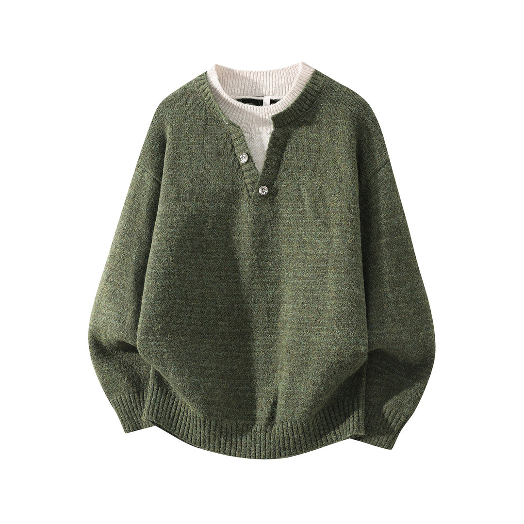 Unisex Oversize-Strickpullover mit Halbsteg‑Henley, geripptem Saum & überschnittener Schulter Echoarchiv