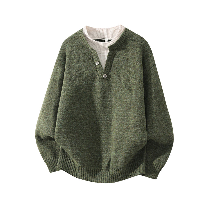 Unisex Oversize-Strickpullover mit Halbsteg‑Henley, geripptem Saum & überschnittener Schulter Echoarchiv