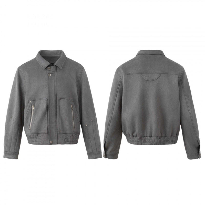 Herren Kurz geschnittener kastiger Blouson im Veloursleder‑Look mit aufgesetzten Reißverschluss‑Taschen und Metalldetail Echo Archiv
