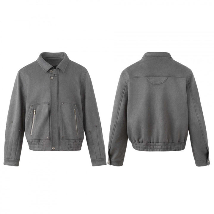 Herren Kurz geschnittener kastiger Blouson im Veloursleder‑Look mit aufgesetzten Reißverschluss‑Taschen und Metalldetail Echo Archiv