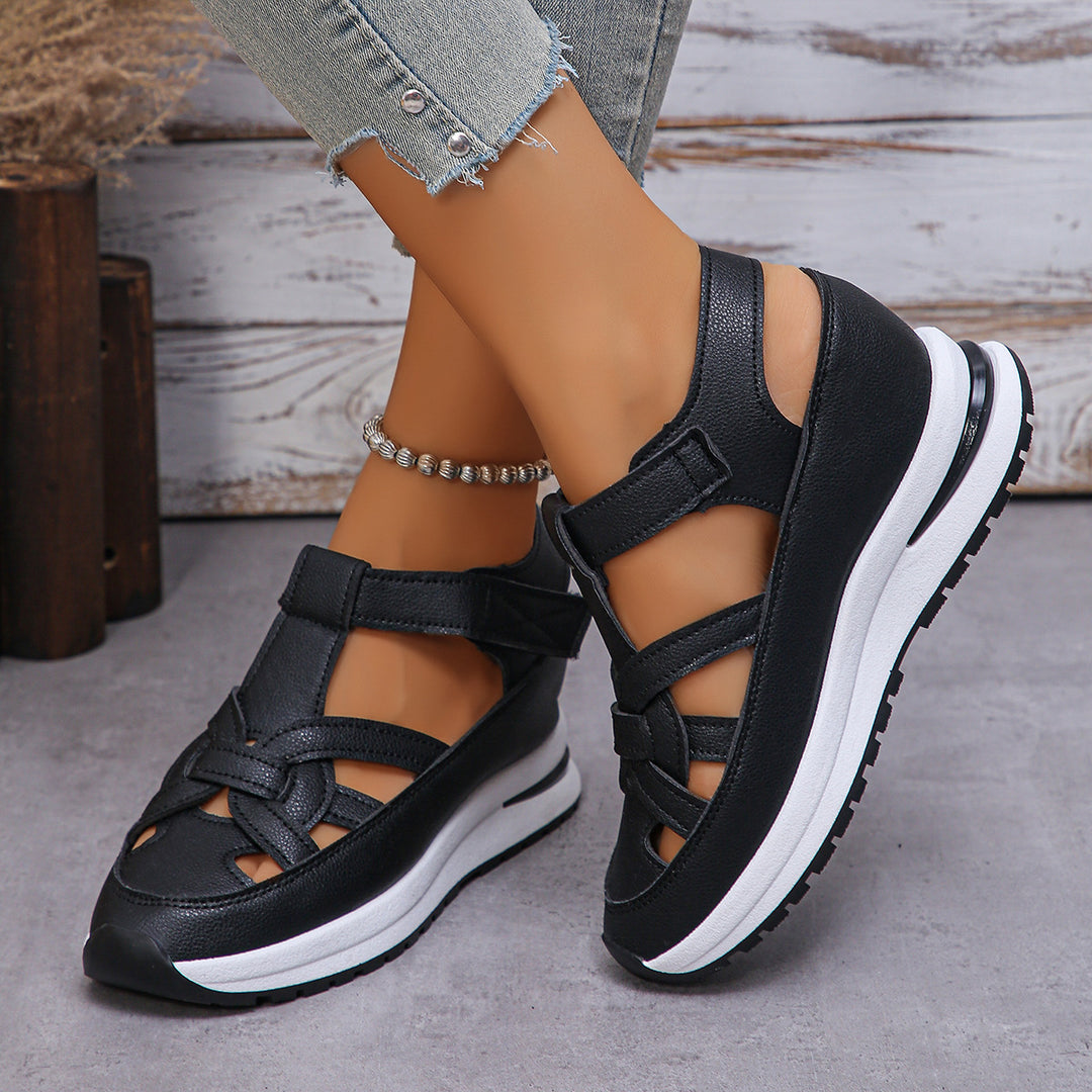 Damen Geschlossene Plateau-Sport-Sandalen mit geflochtenen Riemen und Klettverschluss – Sorelia