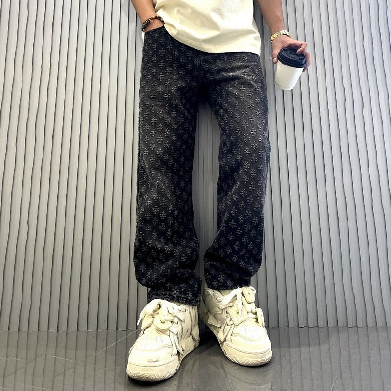 Herren Modische Relaxed Fit Jeans mit floralem Muster Echo Archiv
