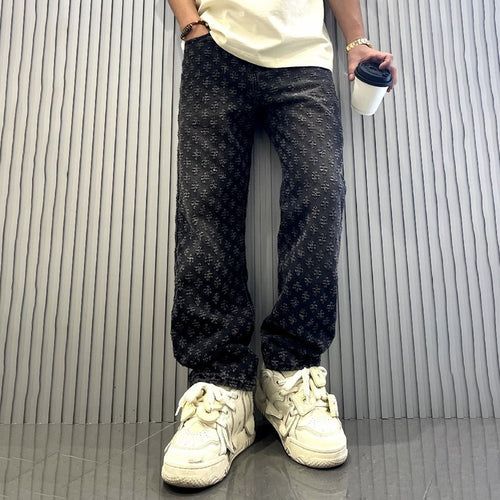 Herren Modische Relaxed Fit Jeans mit floralem Muster Echo Archiv