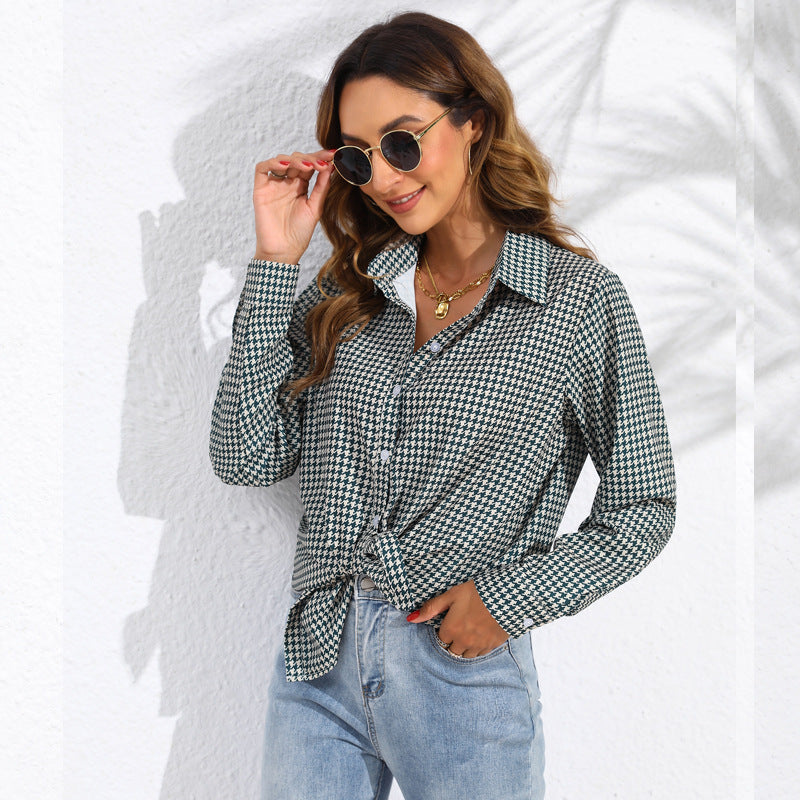 Damen nan geknotete Hahnentritt-Bluse mit Hemdkragen und durchgehender Knopfleiste Echo Archiv