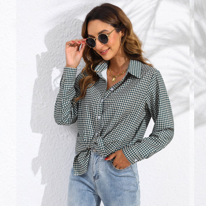 Damen nan geknotete Hahnentritt-Bluse mit Hemdkragen und durchgehender Knopfleiste Echo Archiv