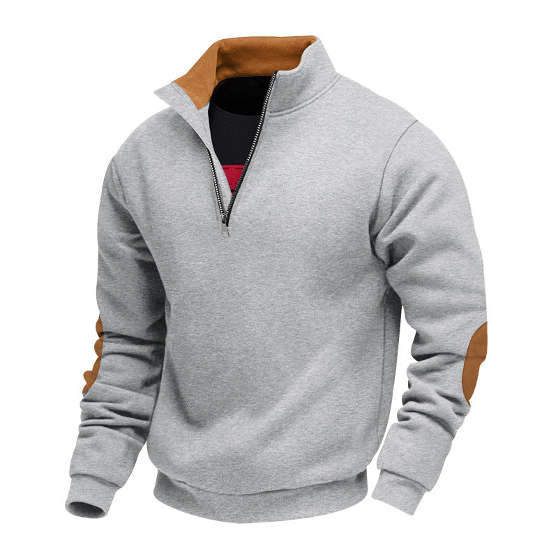 Herren Sweatshirt mit hochwertigem Stehkragen und eleganten Lederakzenten Echoarchiv