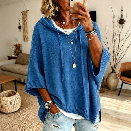Damen nan Oversize Strickponcho mit Kapuze und kurzen Ärmeln Echo Archiv