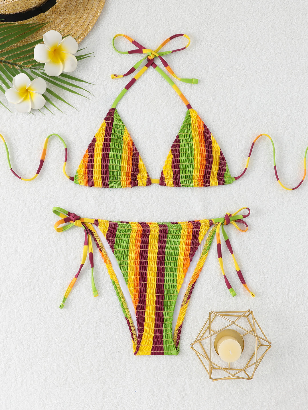 Damen Triangel-Bikini-Set mit floralem Muster und hochwertigen Bindebändern Echo Archiv