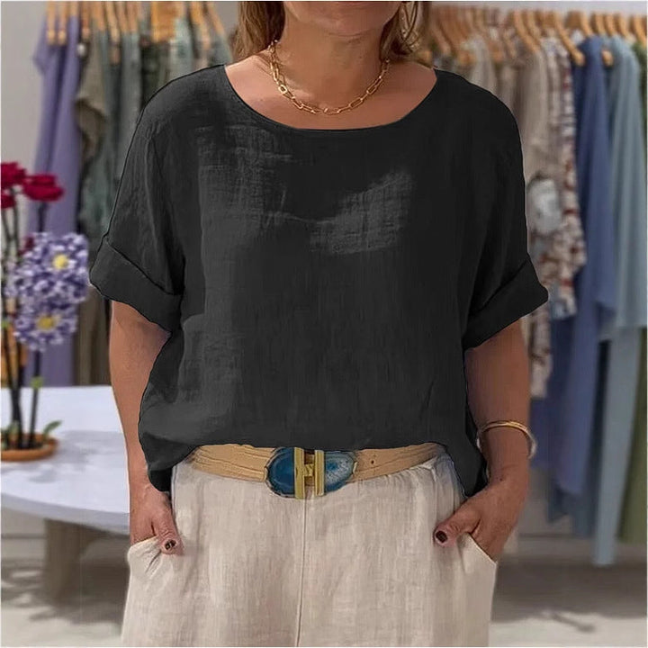 Damen Leichte Leinenbluse mit umgeschlagenen Ärmeln – Élovi