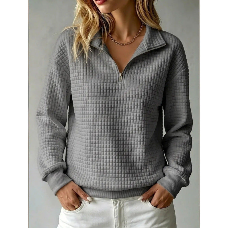 Damen Stepp-Sweatshirt mit halbem Reißverschluss und Kachelstruktur Echoarchiv