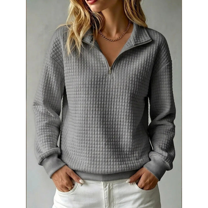 Damen Stepp-Sweatshirt mit halbem Reißverschluss und Kachelstruktur Echoarchiv