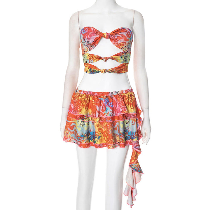 Damen Bandeau-Wickeloberteil mit verspieltem Rock und floralen Prints Echo Archiv
