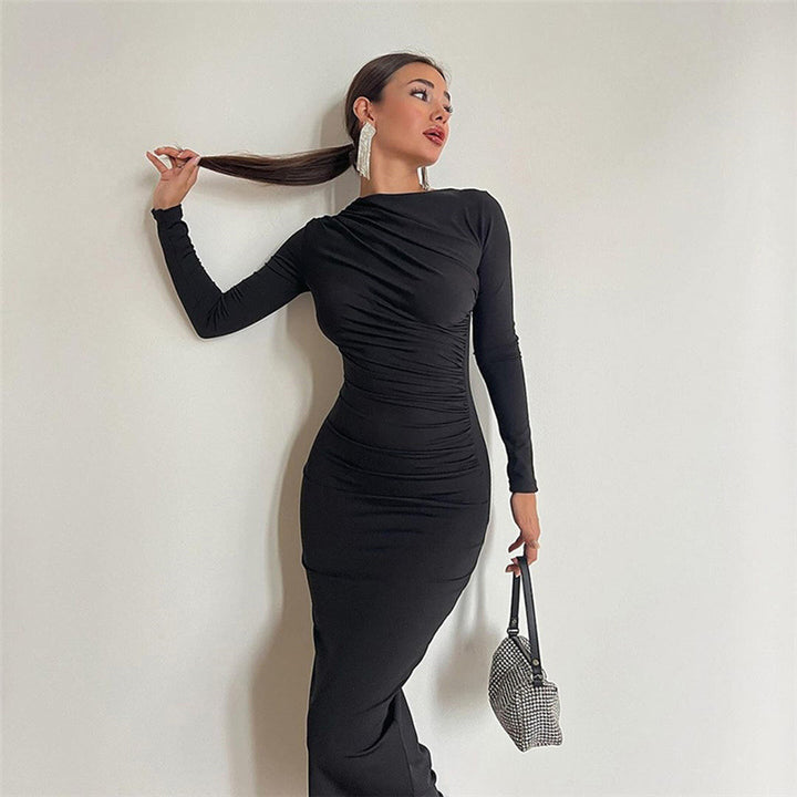 Damen nan gerafftes Maxikleid mit asymmetrischem Ausschnitt und taillierter Silhouette Echo Archiv