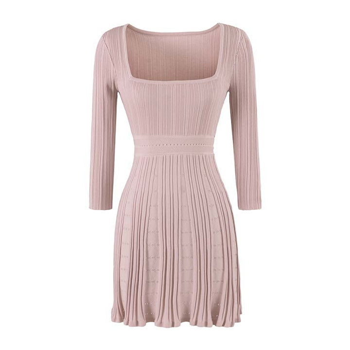 Damen Figurbetontes Feinstrick-Midikleid mit eckigem Ausschnitt und plissiertem Rock Echoarchiv