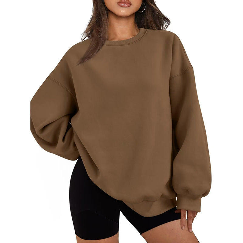 Damen Oversized Rundhals-Sweatshirt mit überschnittener Schulter, weichem Fleece-Innenfutter und gerippten Bündchen – Avérine