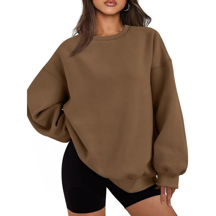 Damen Oversized Rundhals-Sweatshirt mit überschnittener Schulter, weichem Fleece-Innenfutter und gerippten Bündchen – Avérine