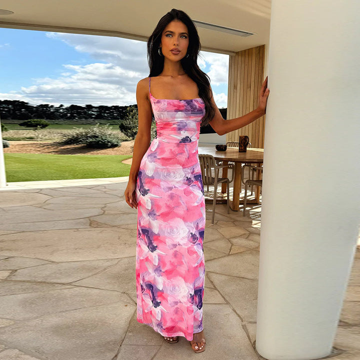 Damen elegantes Langarm-Maxikleid mit floralem Design und schmaler Silhouette Echo Archiv