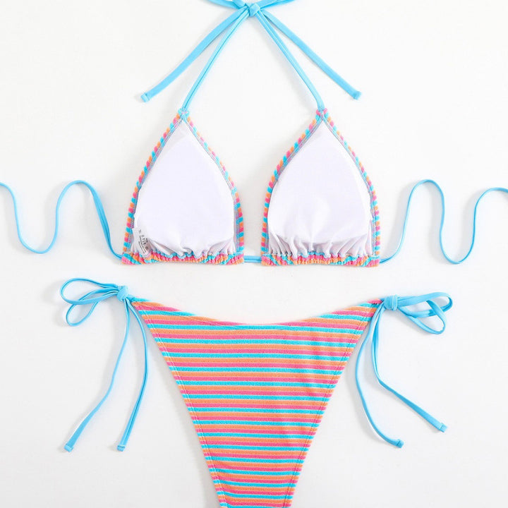 Damen Triangel-Bikini mit verstellbaren Bindebändern und verspieltem Streifenmuster Echo Archiv