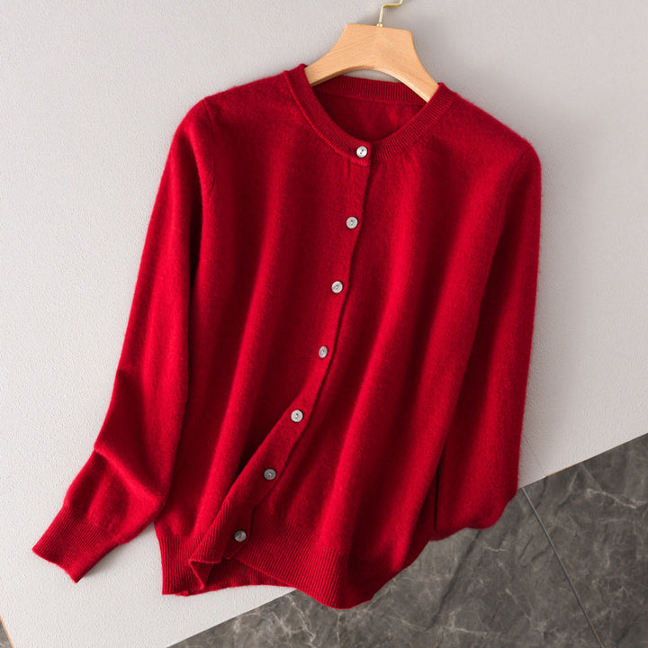 Damen Leichter Rundhals-Knopfcardigan in Kaschmiroptik mit feiner Rippkante und lässiger Silhouette Echoarchiv