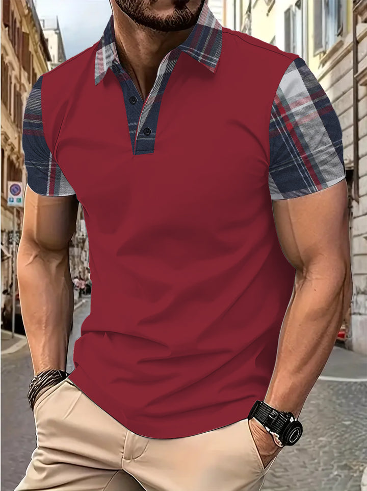 Herren Polo-T-Shirt mit karierter Kragen- und Ärmelgestaltung Echoarchiv