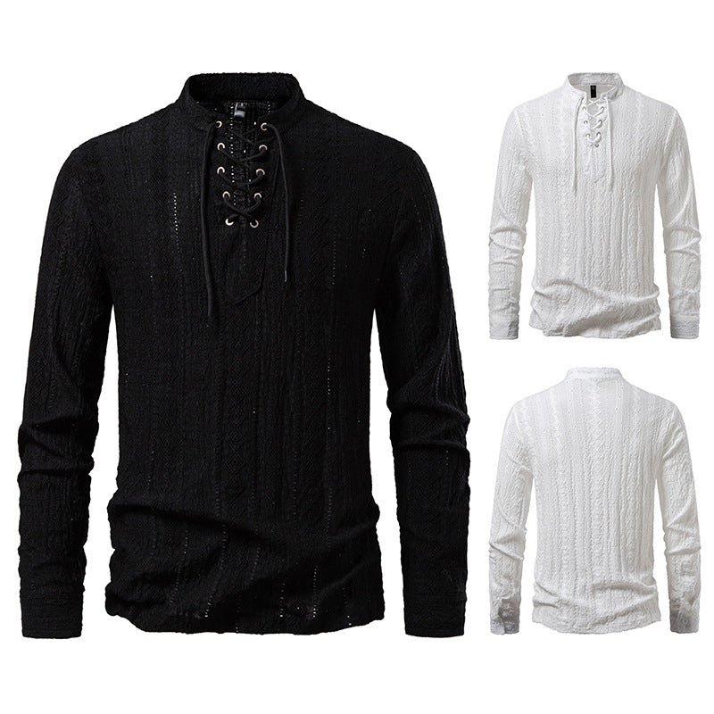Herren Langärmliges Shirt mit kreativem Schnürdesign Echoarchiv