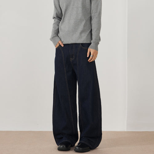 Herren Extraweite Denim-Palazzohose mit vertikalen Nahtpaneelen und bodenlanger Silhouette Echo Archiv