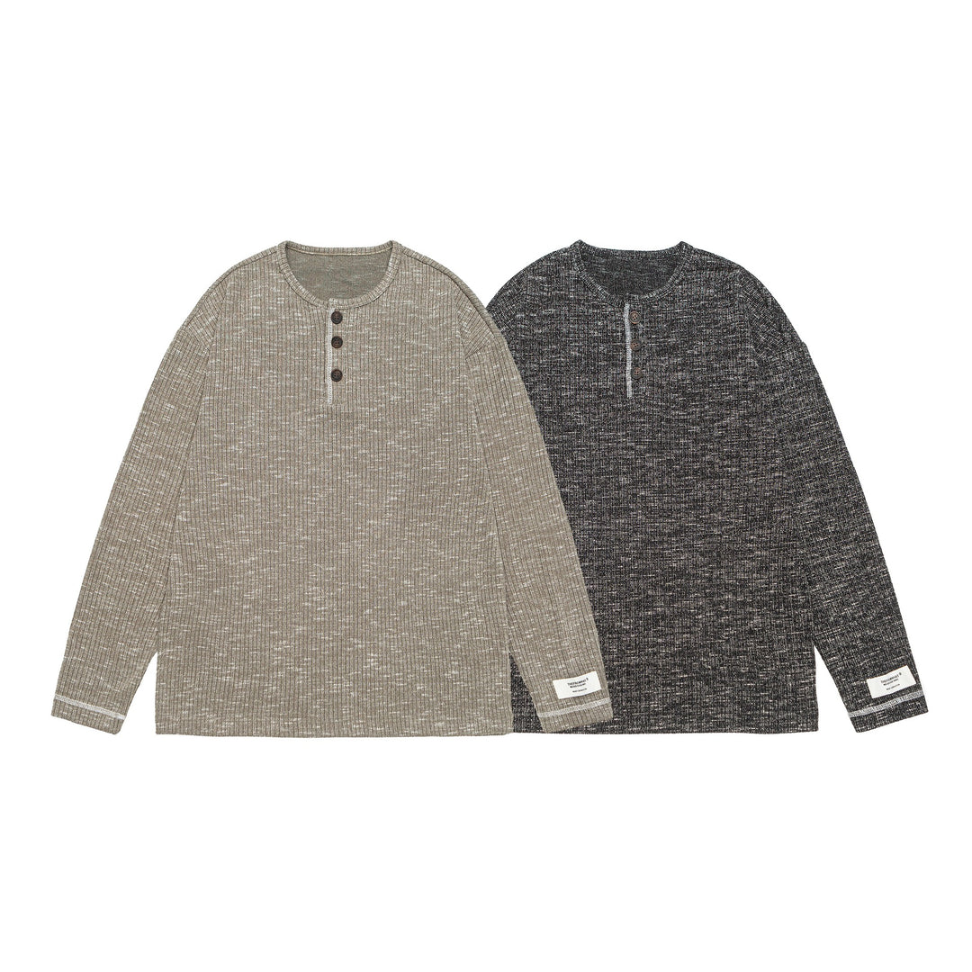 Unisex Gerippter Henley-Pullover mit Knopfleiste und Oversize-Silhouette Echoarchiv