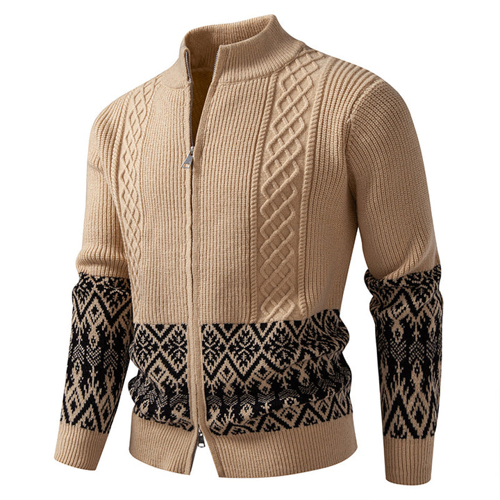 Herren Hochwertige Norweger-Zip-Strickjacke mit Zopfmuster und Stehkragen Echo Archiv