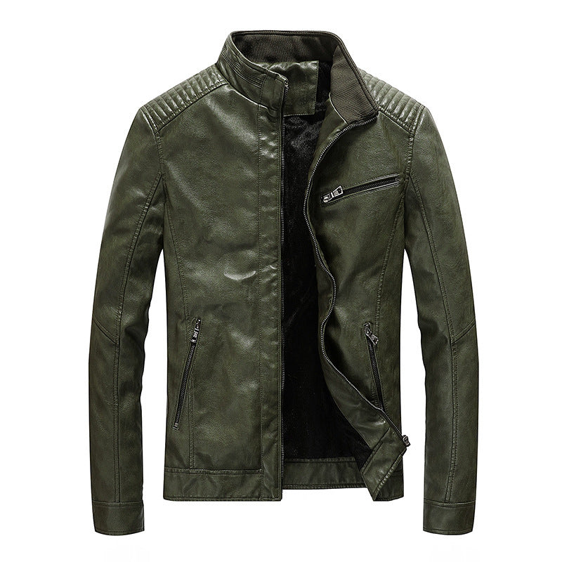 Herren Kunstleder-Bikerblouson mit gesteppter Schulterpartie und hohem Stehkragen – Taviero